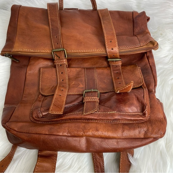 Handmade Moroccan Genuine Organic Leather Rolltop Backpack - Picture 3 of 9